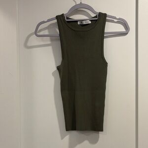 Zara Olive Ribbed Tank Top